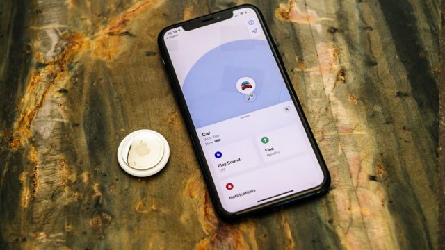 AirTag sitting next to an iPhone