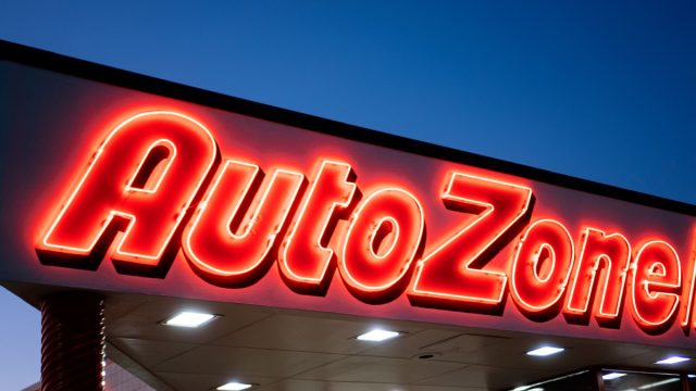 Dallas, TX/USA Oct 2019: AutoZone store sign during the evening. AutoZone is a popular auto parts retailer