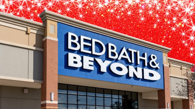 Bed Bath & Beyond store with a red sparkle background