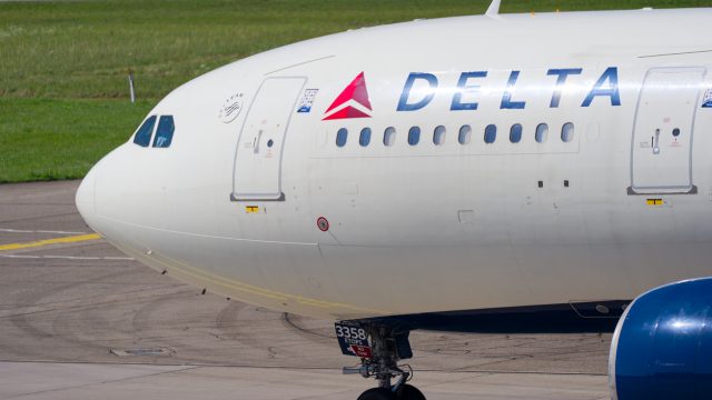 A Delta Airbus on the runway