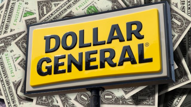 Dollar General sign with dollar bills in the background