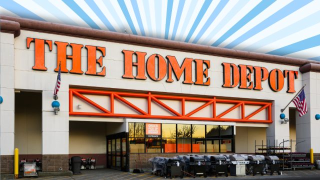 Home Depot store with a blue burst background