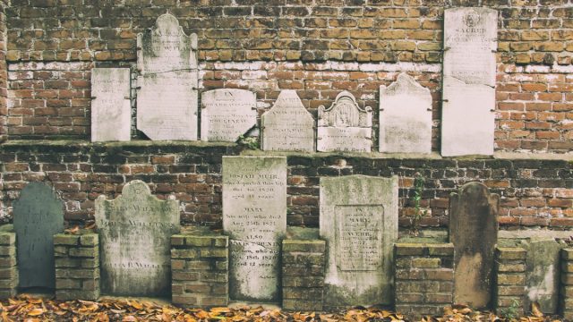 tombstones at colonial park in savannah, georgia