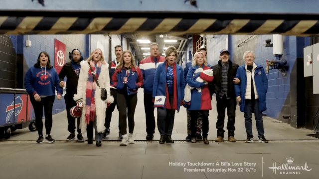 still from the Hallmark movie, Holiday Touchdown: A Bills Love Story