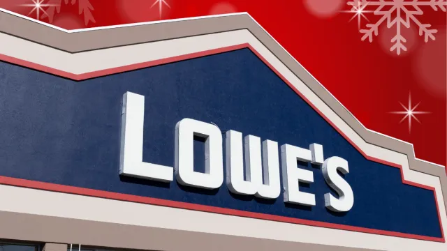 Lowe's store sign with a red snowflake background